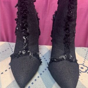 Glaze Black Frayed Heeled Boots